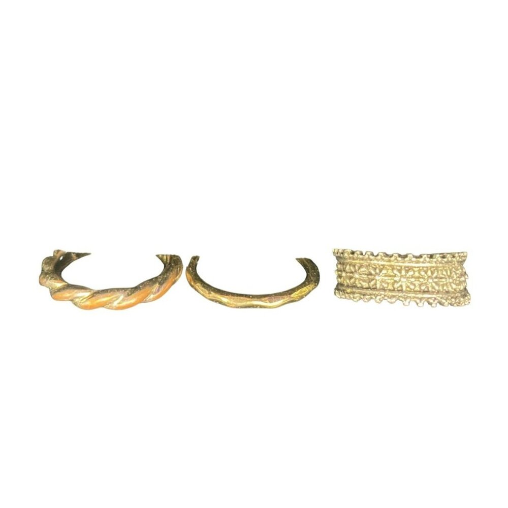 Set Of 3 Vintage Metallic Rings With Twisted & Textured Designs (sizes 5.75, 6.2